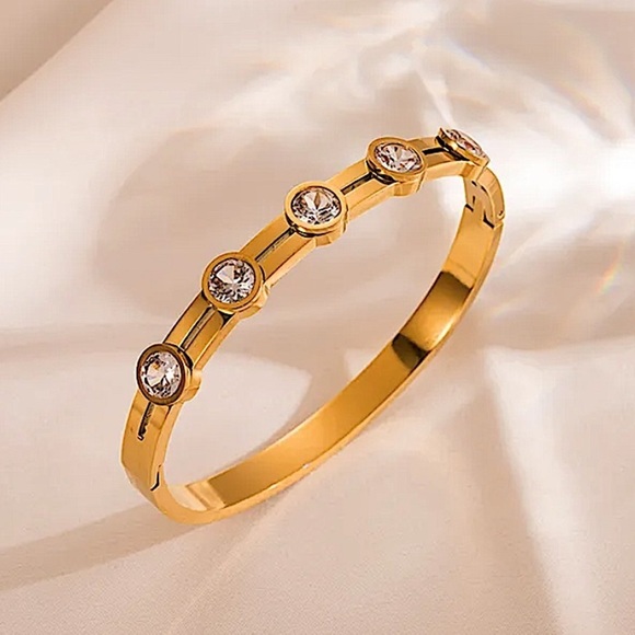 Gold Plated Zircon Bangle Bracelet - Picture 1 of 4